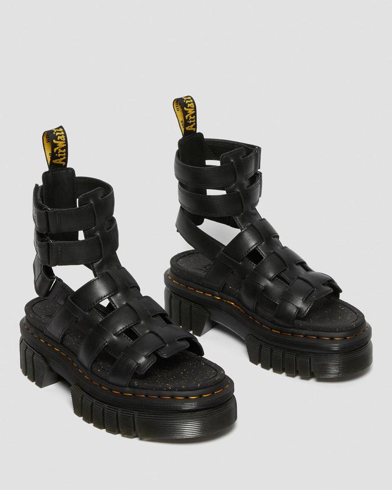 Women's Dr Martens Ricki Nappa Lux Leather Platform Gladiator Sandals Black | AU 299MQZ